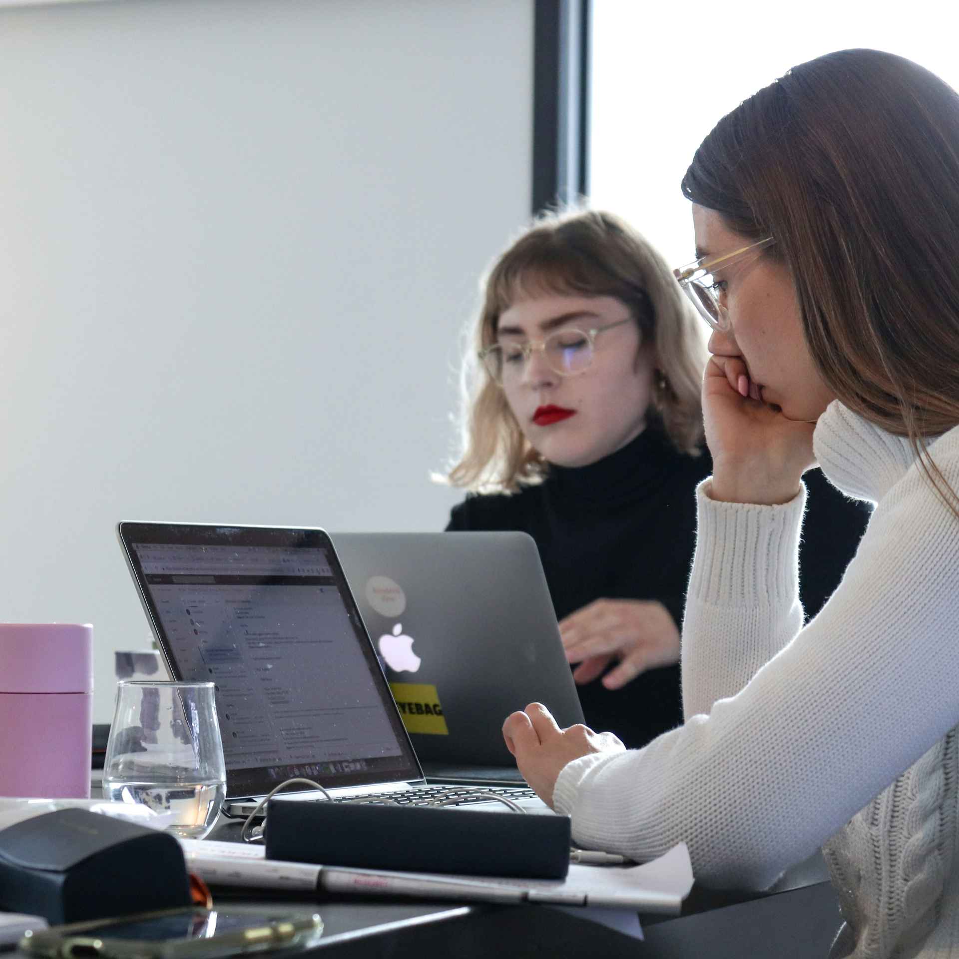 2 professional girls working together in laptop